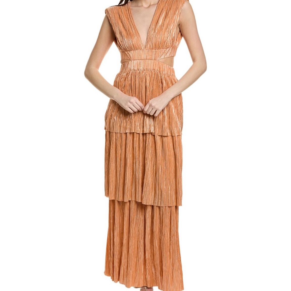 SABINA MUSAYEV ATHENA METALLIC V-NECK GOWN Size Small in color Peach